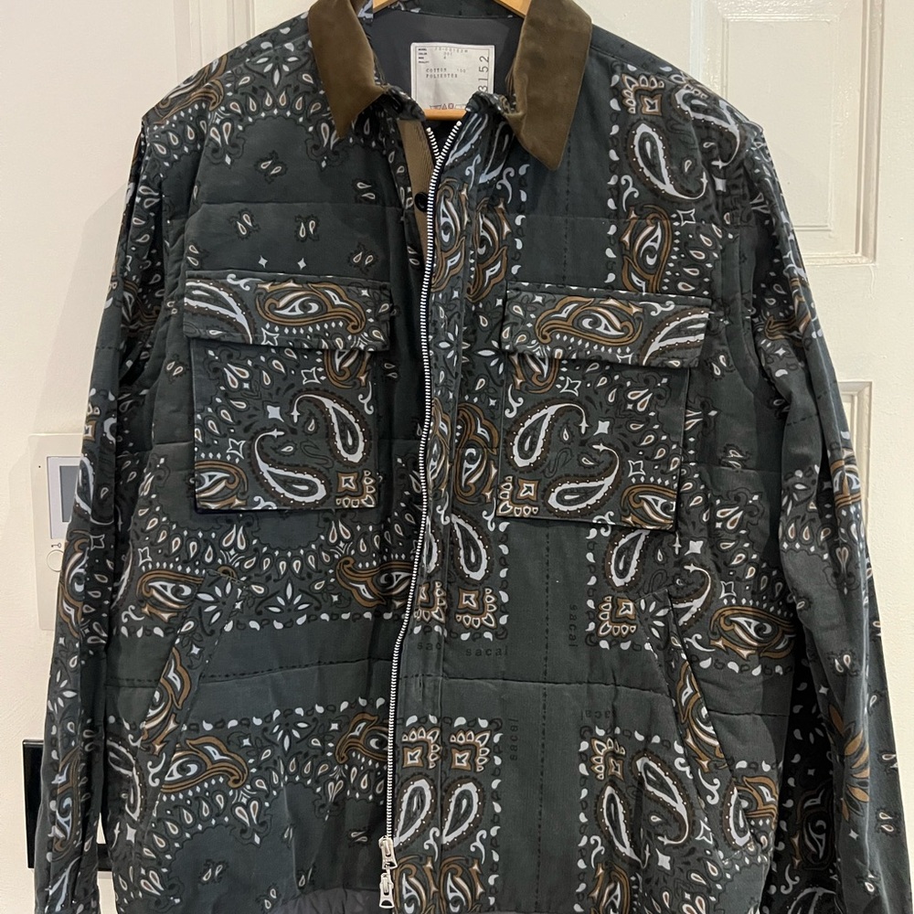 Sacai Quilted Bandana-Print Performance Jacket in Black and Brown